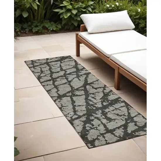 8' Runner Gray and Black Abstract Washable Non Skid Indoor Outdoor Runner Rug Photo 1