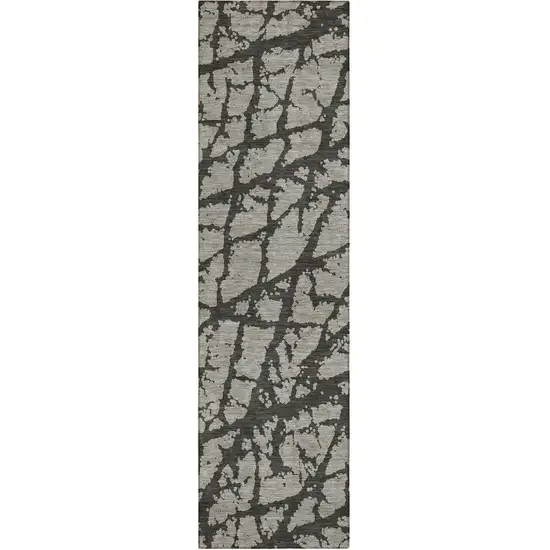 Gray and Black Abstract Washable Non Skid Indoor Outdoor Runner Rug Photo 2