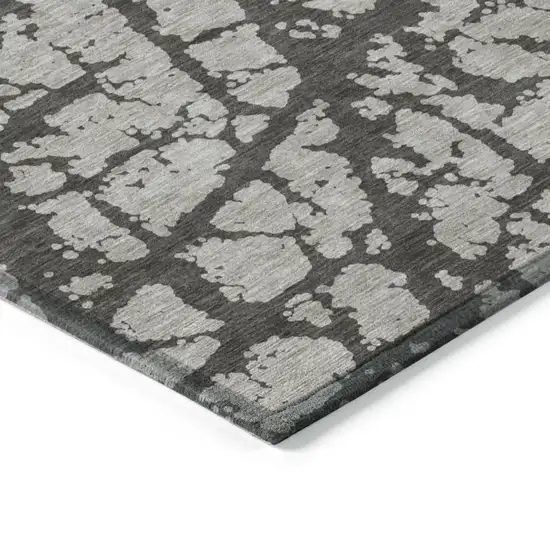 8' Runner Gray and Black Abstract Washable Non Skid Indoor Outdoor Runner Rug Photo 7