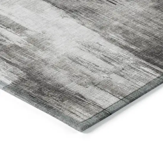 Gray and Black Abstract Washable Non Skid Indoor Outdoor Runner Rug Photo 6