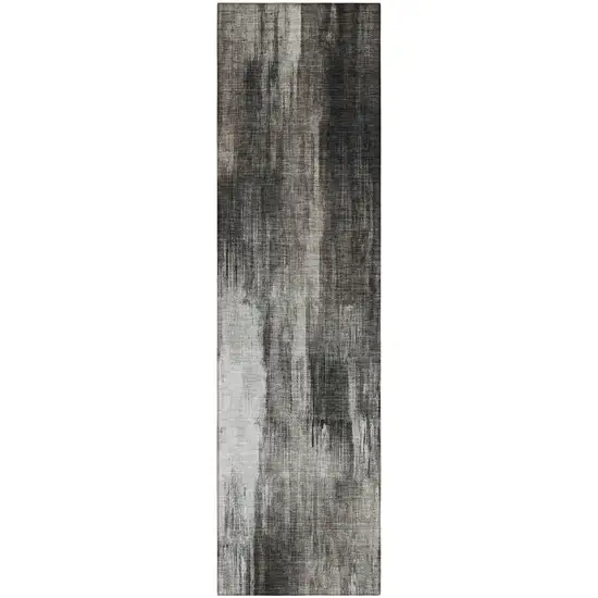 Gray and Black Abstract Washable Non Skid Indoor Outdoor Runner Rug Photo 2