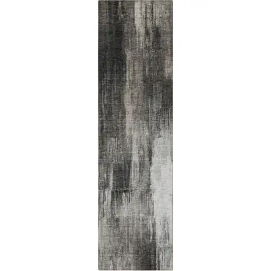 8' Runner Gray and Black Abstract Washable Non Skid Indoor Outdoor Runner Rug Photo 5