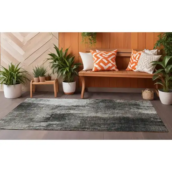 8' Runner Gray and Black Abstract Washable Non Skid Indoor Outdoor Runner Rug Photo 1