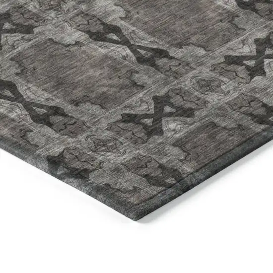 Gray and Black Floral Medallion Washable Non Skid Indoor Outdoor Runner Rug Photo 7