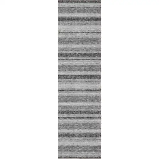 8' Runner Gray and Black Striped Washable Non Skid Indoor Outdoor Runner Rug Photo 3