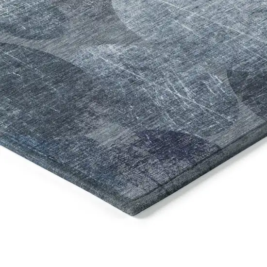 8' Runner Gray and Blue Abstract Washable Non Skid Indoor Outdoor Runner Rug Photo 5