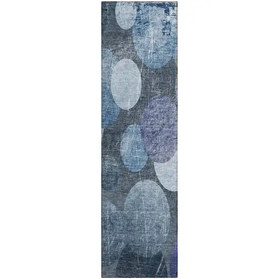 Gray and Blue Abstract Washable Non Skid Indoor Outdoor Runner Rug Photo 2