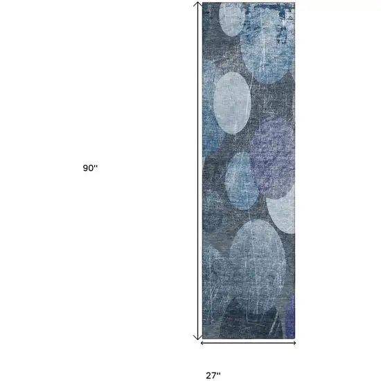 Gray and Blue Abstract Washable Non Skid Indoor Outdoor Runner Rug Photo 3