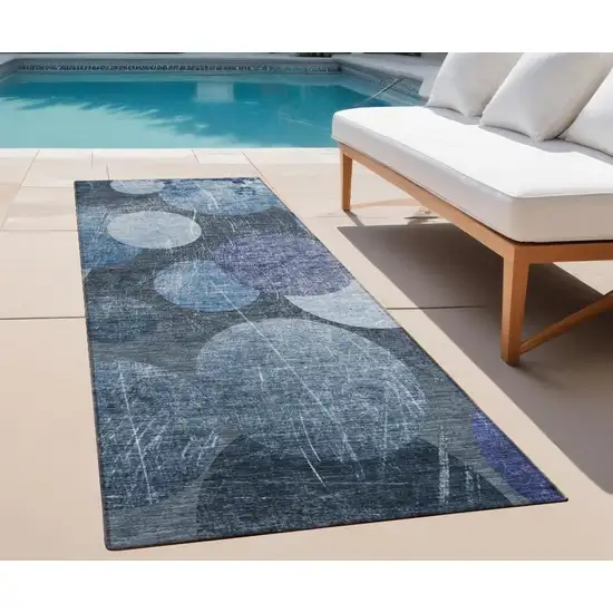 Gray and Blue Abstract Washable Non Skid Indoor Outdoor Runner Rug Photo 1