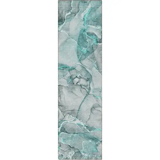 Gray and Ivory Abstract Washable Non Skid Indoor Outdoor Runner Rug Photo 4