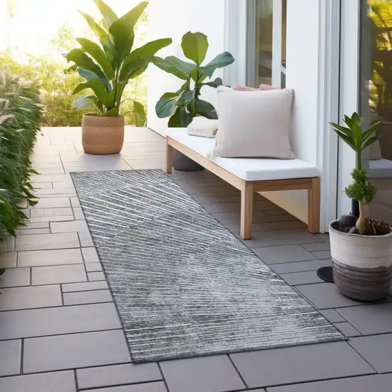 Gray and Ivory Abstract Washable Non Skid Indoor Outdoor Runner Rug Photo 9