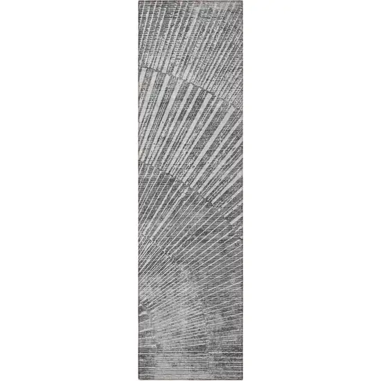 Gray and Ivory Abstract Washable Non Skid Indoor Outdoor Runner Rug Photo 5