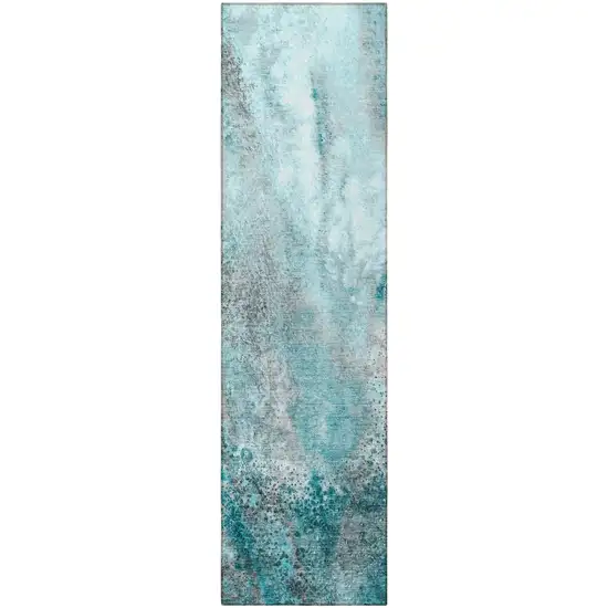 Gray and Ivory Abstract Washable Non Skid Indoor Outdoor Runner Rug Photo 4