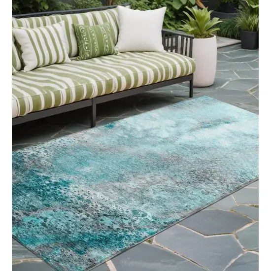 Gray and Ivory Abstract Washable Non Skid Indoor Outdoor Runner Rug Photo 1