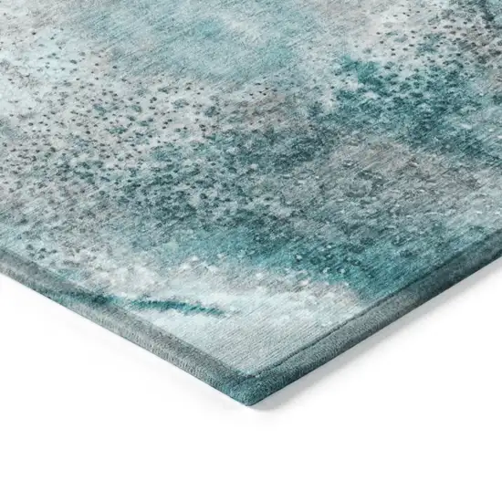 Gray and Ivory Abstract Washable Non Skid Indoor Outdoor Runner Rug Photo 7