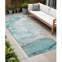 Photo of 8' Runner Gray and Ivory Abstract Washable Non Skid Indoor Outdoor Runner Rug