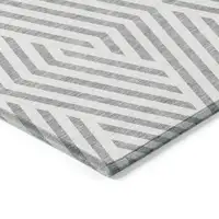 Photo of 8' Runner Gray and Ivory Geometric Washable Non Skid Indoor Outdoor Runner Rug