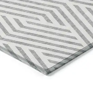 Photo of 8' Runner Gray and Ivory Geometric Washable Non Skid Indoor Outdoor Runner Rug