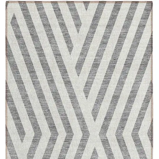 Gray and Ivory Geometric Washable Non Skid Indoor Outdoor Runner Rug Photo 6