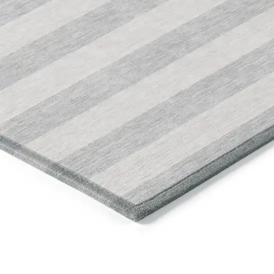 8' Runner Gray and Ivory Striped Washable Non Skid Indoor Outdoor Runner Rug Photo 7