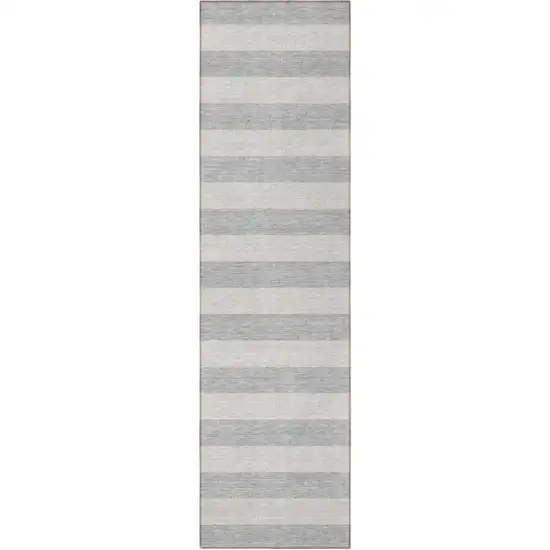 8' Runner Gray and Ivory Striped Washable Non Skid Indoor Outdoor Runner Rug Photo 5