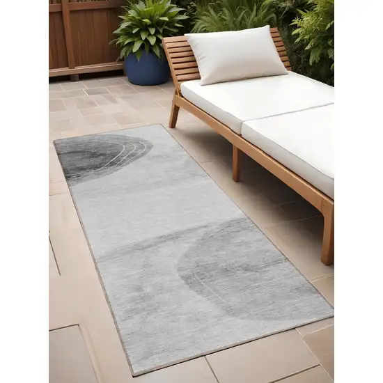 Gray and Light Gray Abstract Washable Non Skid Indoor Outdoor Runner Rug Photo 1