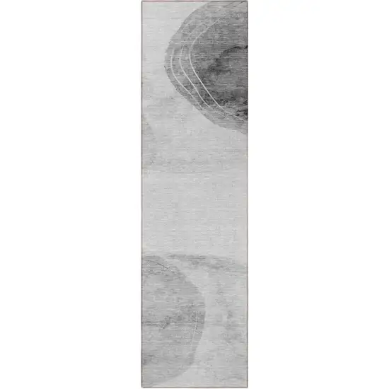 Gray and Light Gray Abstract Washable Non Skid Indoor Outdoor Runner Rug Photo 4