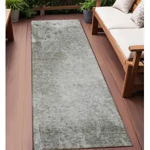 Photo of 8' Runner Gray and Off White Abstract Washable Non Skid Indoor Outdoor Runner Rug