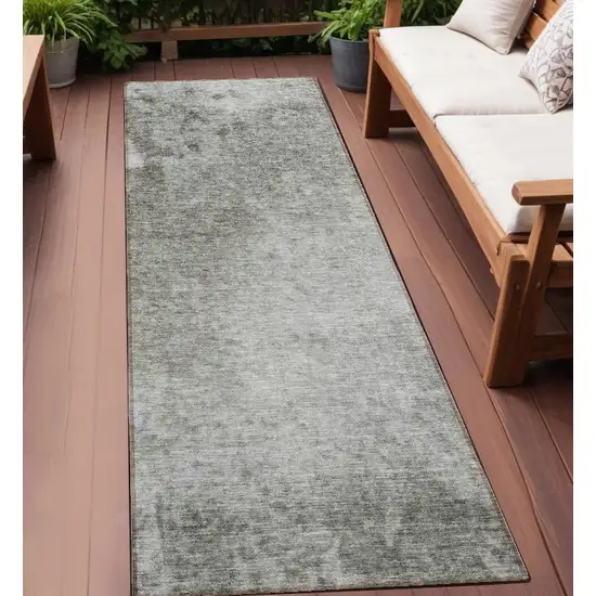 8' Runner Gray and Off White Abstract Washable Non Skid Indoor Outdoor Runner Rug Photo 1