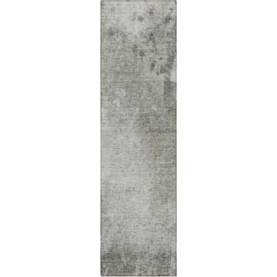 Gray and Off White Abstract Washable Non Skid Indoor Outdoor Runner Rug Photo 5