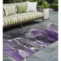 Photo of 8' Runner Gray and Purple Abstract Washable Non Skid Indoor Outdoor Runner Rug