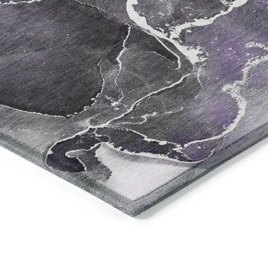 8' Runner Gray and Purple Abstract Washable Non Skid Indoor Outdoor Runner Rug Photo 7