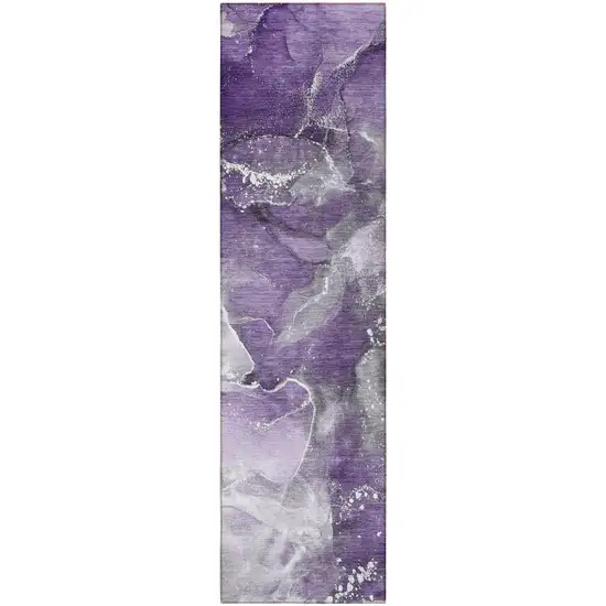 Gray and Purple Abstract Washable Non Skid Indoor Outdoor Runner Rug Photo 4