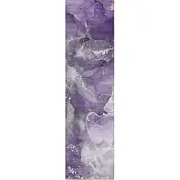 Photo of 8' Runner Gray and Purple Abstract Washable Non Skid Indoor Outdoor Runner Rug