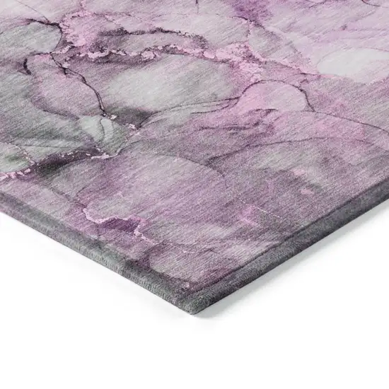 8' Runner Gray and Purple Abstract Washable Non Skid Indoor Outdoor Runner Rug Photo 7