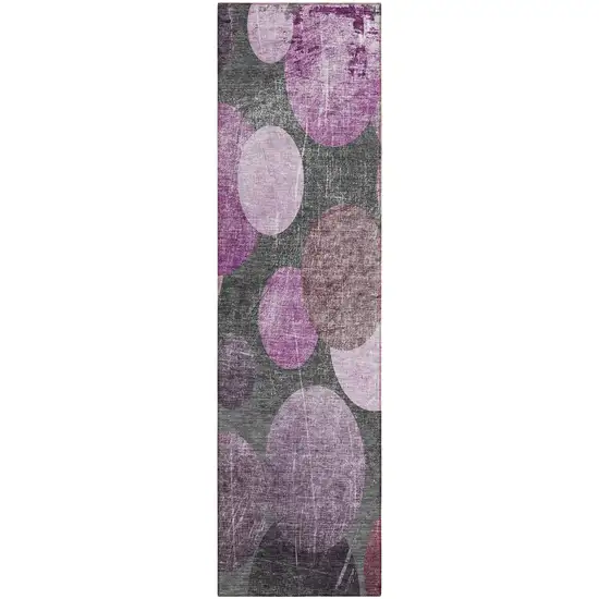 Gray and Purple Abstract Washable Non Skid Indoor Outdoor Runner Rug Photo 2