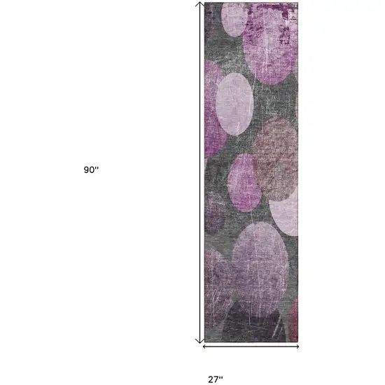 Gray and Purple Abstract Washable Non Skid Indoor Outdoor Runner Rug Photo 3