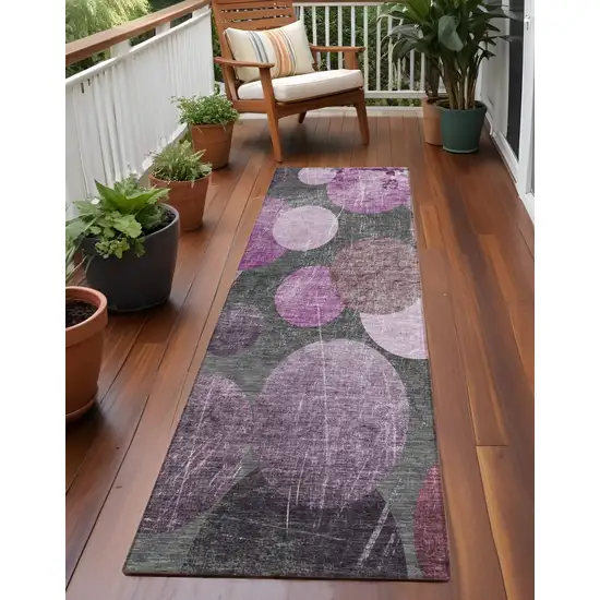 Gray and Purple Abstract Washable Non Skid Indoor Outdoor Runner Rug Photo 1