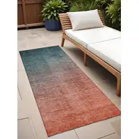 Photo of 8' Runner Gray and Red Orange Ombre Washable Non Skid Indoor Outdoor Runner Rug