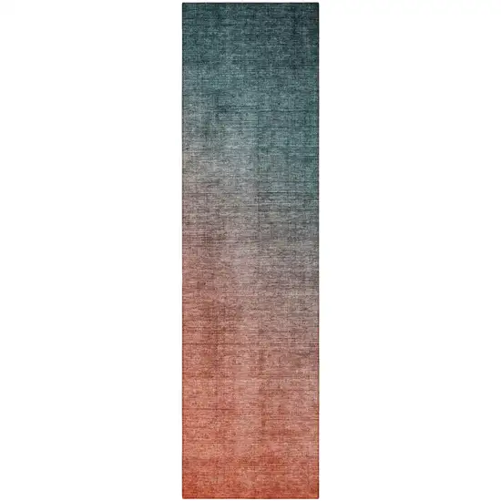 8' Runner Gray and Red Orange Ombre Washable Non Skid Indoor Outdoor Runner Rug Photo 5