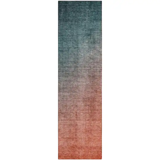 Gray and Red Orange Ombre Washable Non Skid Indoor Outdoor Runner Rug Photo 2