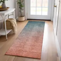 Photo of 8' Runner Gray and Red Orange Ombre Washable Non Skid Indoor Outdoor Runner Rug