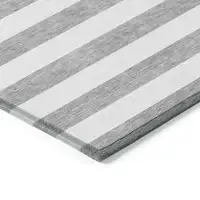 Photo of 8' Runner Gray and White Striped Washable Non Skid Indoor Outdoor Runner Rug