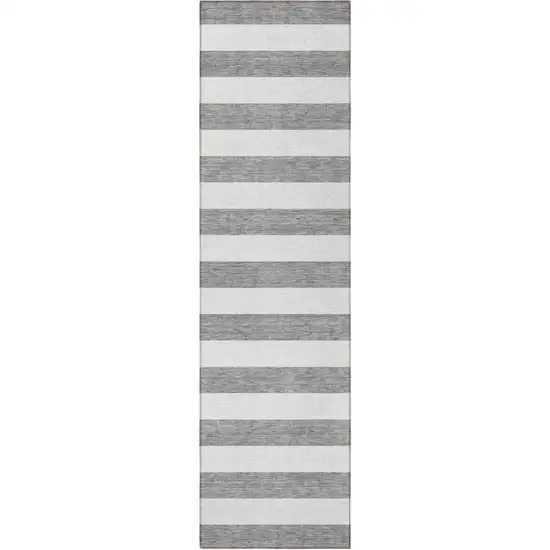 Gray and White Striped Washable Non Skid Indoor Outdoor Runner Rug Photo 4