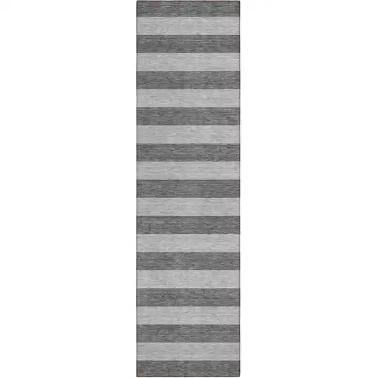 Gray and White Striped Washable Non Skid Indoor Outdoor Runner Rug Photo 2