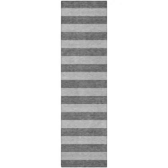 Gray and White Striped Washable Non Skid Indoor Outdoor Runner Rug Photo 4