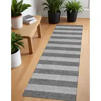 Photo of 8' Runner Gray and White Striped Washable Non Skid Indoor Outdoor Runner Rug