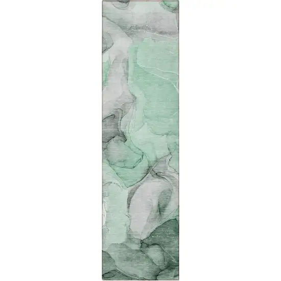 8' Runner Green Abstract Washable Non Skid Indoor Outdoor Runner Rug Photo 5