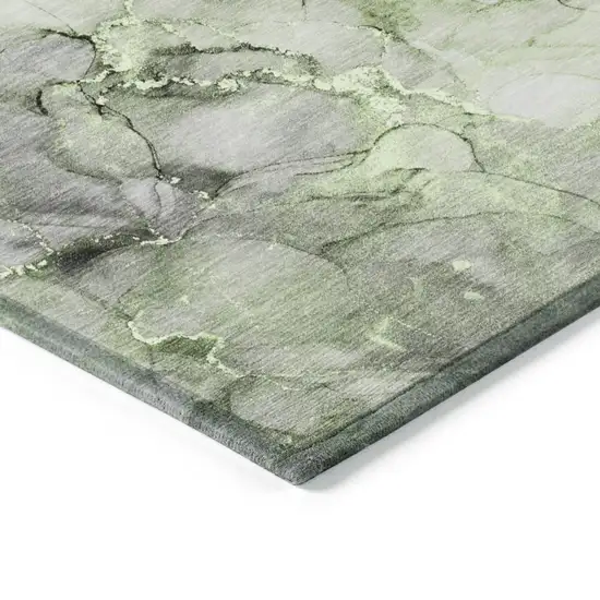 Green Abstract Washable Non Skid Indoor Outdoor Runner Rug Photo 7