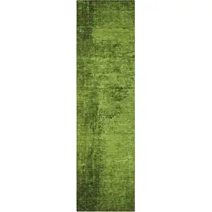 Photo of 8' Runner Green Abstract Washable Non Skid Indoor Outdoor Runner Rug